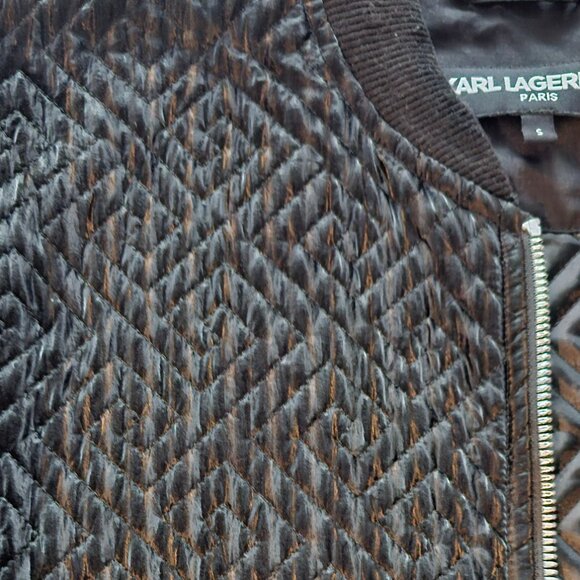 Karl Lagerfeld Shiny Quilted Bomber Jacket  Black Size S - Picture 3 of 6